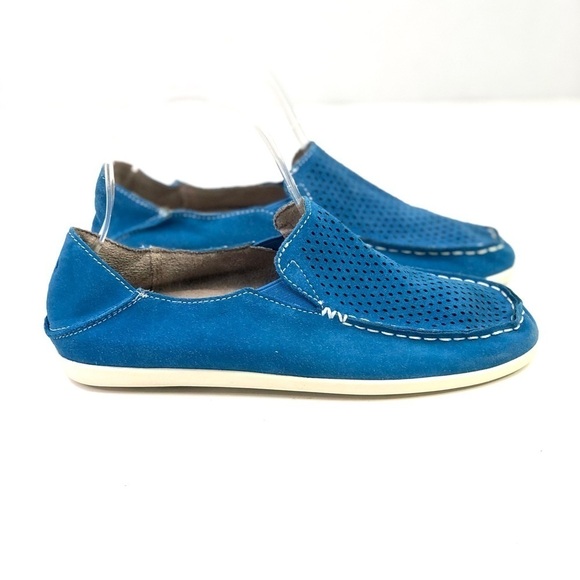 OluKai Nohea Perforated royal blue suede slip on loafers convertible heel size 7 - Picture 2 of 9